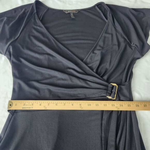 BCBG MAX AZRIA Black Faux Wrap Dress Belted Waist V-Neck Plunge & Short Sleeves - Picture 9 of 16